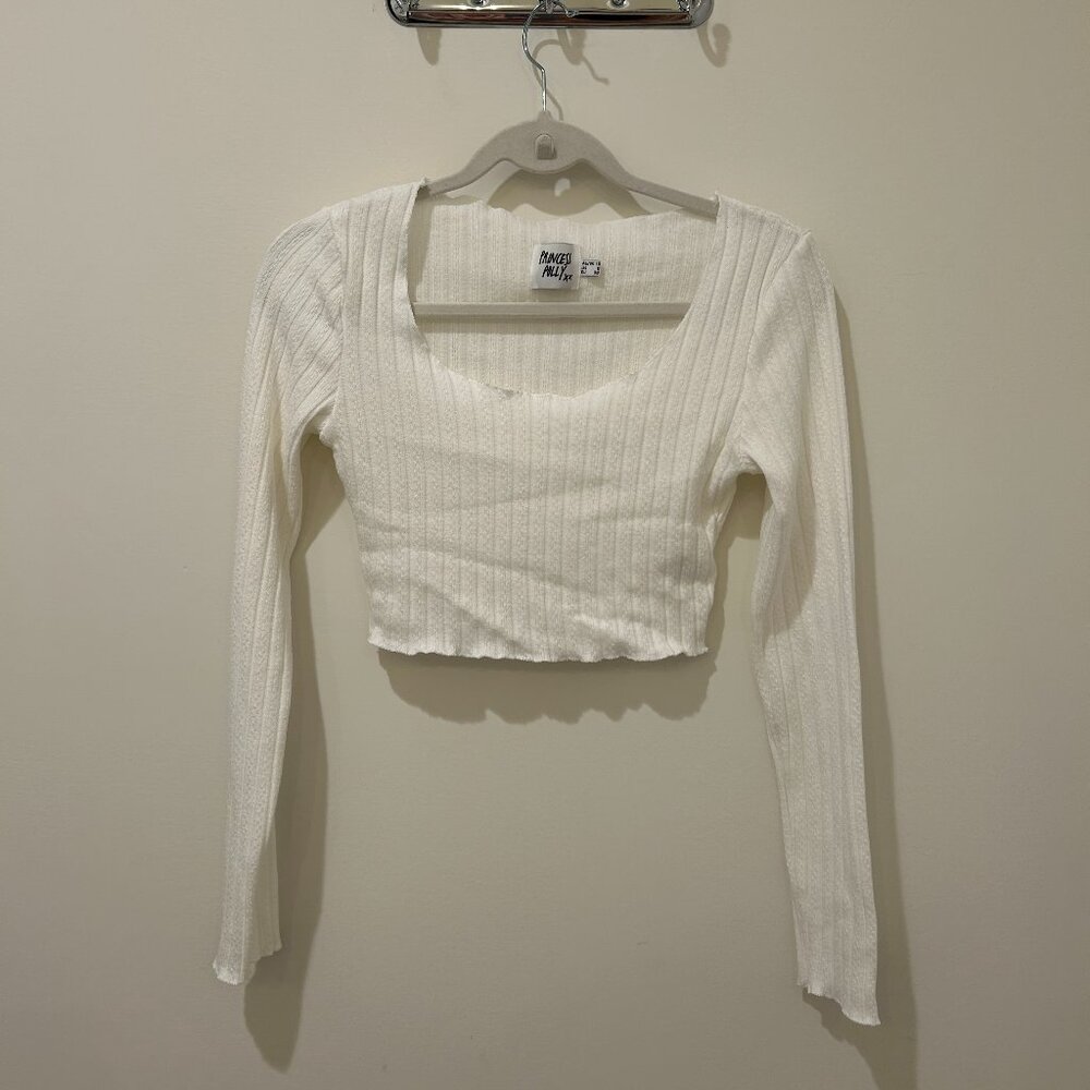 Princess Polly White Ribbed Scoop Neck Top – Size 6
